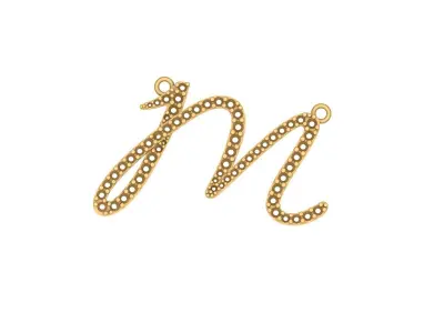 M Letter 3D print model gold charm with diamonds 3D print model