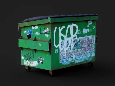 LOW POLY - DUMPSTER garbage can with graffiti Low-poly 3D model