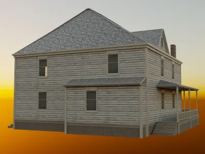 Classical American House with interior Low-poly 3D model