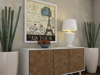 Living Room Wood Mirror Table Bamboo Artdeco Set 3D model