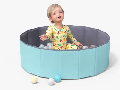 Baby Boy in a Folding Dry Pool with Balls 3D model