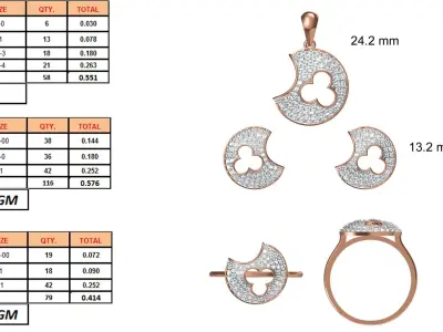 Light wt Ring Earrings Pendant set stl jcd 1-render details 3D print model