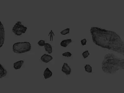 17x Rock Stone Scan Lowpoly Processed Mossy Forest Collection Low-poly 3D model