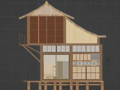 WOODEN HOUSE IN JAPANESE FLOWER FIELDS 3D model