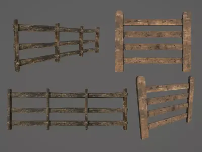Fence Low Poly wooden shelf Low-poly 3D model