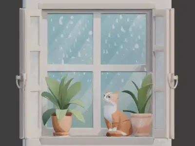 Lo-Fi Bedroom Window 3D Model V01 Low-poly 3D model