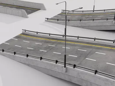 Modular highway interchanges and urban elevated roads Low-poly 3D model