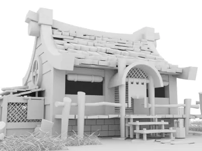 Cartoon House Low-poly 3D model 12