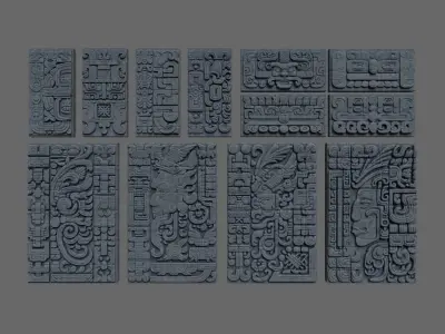 Low poly Gray Mayan Temple Wall 230731 Low-poly 3D model