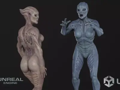 Alien monster girl Low-poly 3D model