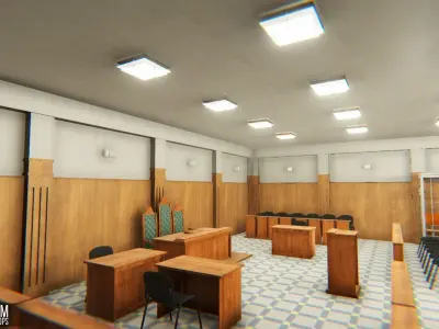 Courtroom - interior and props Low-poly 3D model