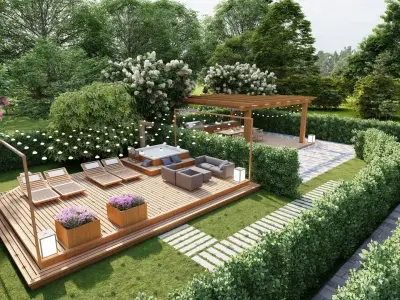3D Exterior Scene 3D model design garden and landscape 3D 3D model 19