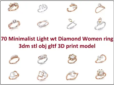 70 Minimalist Light wt Diamond Women ring 3dm stl obj  3D Model Pack