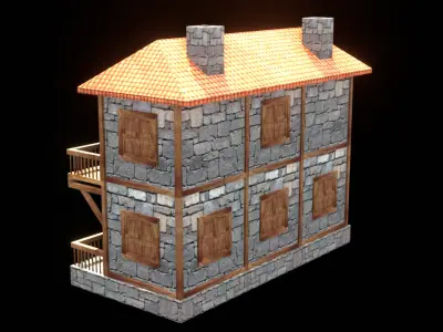 medieval house low poly village town residential house  114 Low-poly 3D model