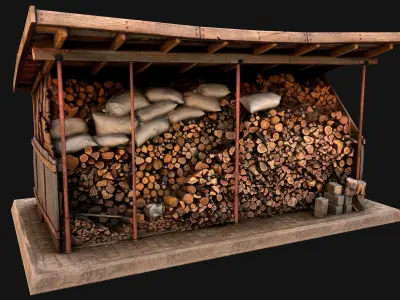 Fire Wood Storage Shelters Medieval Barn Warehouse Low-poly 3D model