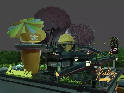 Stylized cartoon Cafe lemonica restaurant Low-poly 3D model
