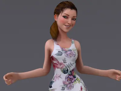 Kristen Cartoon Girl Rig V1 Low-poly 3D model