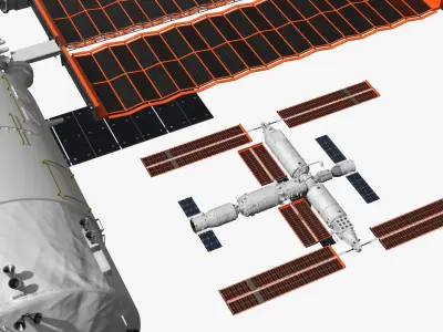  Tiangong Chinese Modular Space Station Rigged for Cinema 4D 