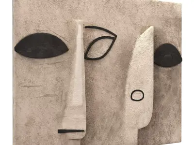 Minimalist Abstract Face Relief Cream Black Low-poly 3D model