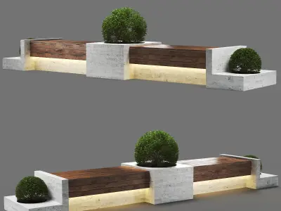 bench1150-5m wooden bench with plants 3D model