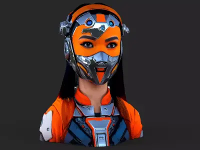 Girl Asian Futuristic Helmet High Detail 3D model
