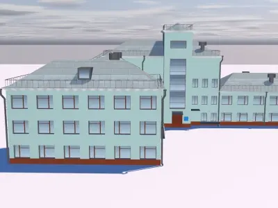 Museum school building on cloudy day Low-poly 3D model