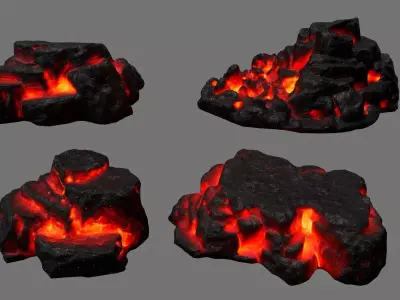 Rock Set with flames Low-poly 3D model purchase