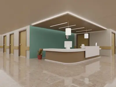 Hospital Interior Corridor Low-poly 3D model