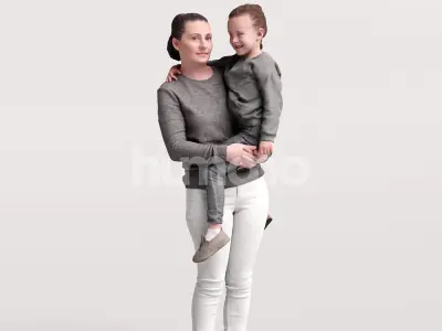 Humano casual woman with kid standing and looking -07040-46 3D model