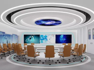 Futuristic Circular Boardroom Conference Room Interior 3D model