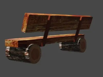 Bench wooden made of logs Free 3D model