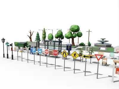 City street props assets pack Low-poly 3D model