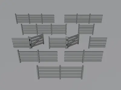 Stylized Fence Collection Low-poly 3D model