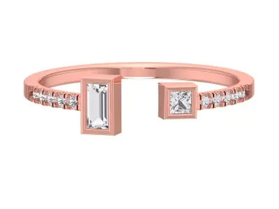 Open End Light Weight  Baguette Princess stone Band Ring 3D print model