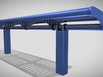 Bench 5 Low-Poly Blue Painted Metal Low-poly 3D model