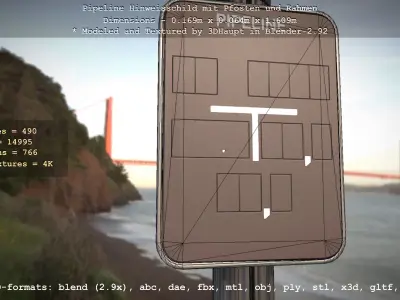 Hinweisschild Pipeline mit Pfosten und Rahmen Low-poly 3D model