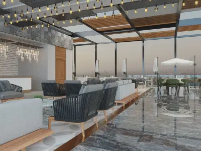 Restaurant And Out Door Caffe  Low-poly 3D model