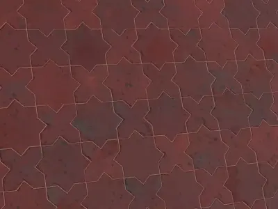 Royal Red Islamic Star Pattern Stone Tiles PBR Seamless Texture