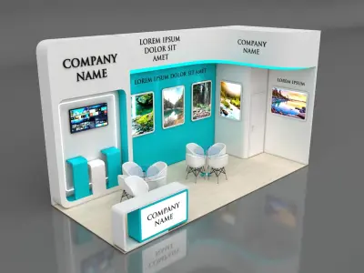 Booth Exhibition Stand Stall 7x3m Height 500 cm 2 Side Open 3D model