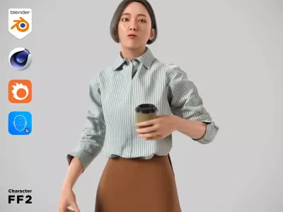 Modular Character - Asian Business Woman - FF2 Low-poly 3D model