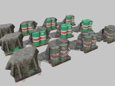 Covered barrels green Low-poly 3D model