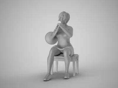 Woman French Horn Player 3D print model