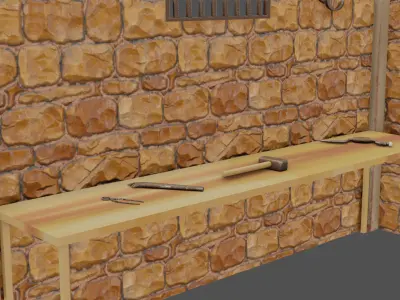 Stylized medieval carpenter workshop Low-poly 3D model