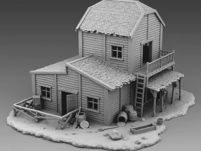 Stable house in desert 3D print model