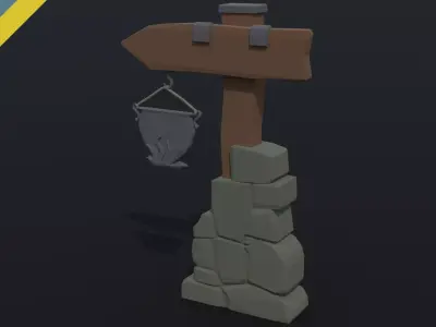 Cartoon fantasy tavern road sign Polygonal Style Low-poly 3D model