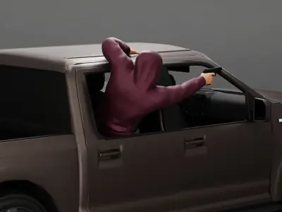 Gangster man in hoodie shooting leaning out window of the car 3D print model