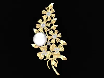 Elegant Floral Pearl Brooch Jewelry Design 30 3D print model