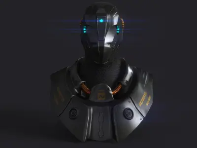 Armor futuristic robot head Low-poly 3D model