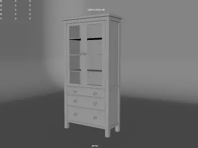 Classic Glass Door Cabinet with Drawers  Low-poly 3D model