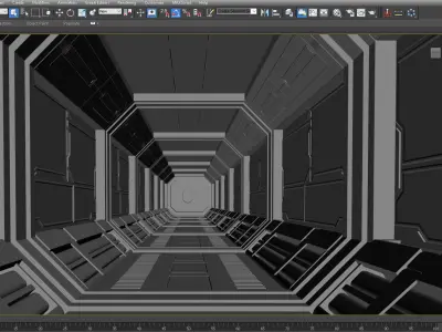 SCI FI INTERIOR SCENE SPACE SHIP CORRIDOR Low-poly 3D model